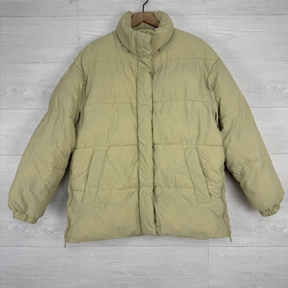 Zara Jackets & Blazers - Zara Puffer Coat Women M Full Zip Water Repellent Light Yellow Green Pockets